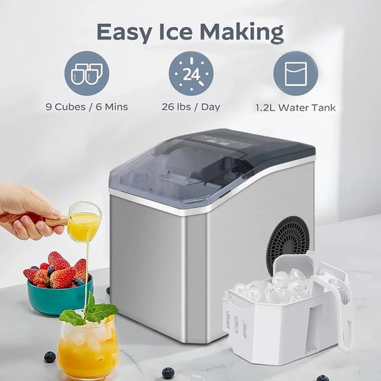 Rumi IJsmachine 12 kg/24u – 2 IJsblokjesmaten – Zelfreinigend – Zwart