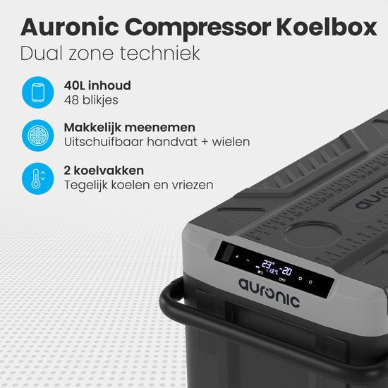 Auronic Compressor Koelbox 40L – 12V/24V & 230V – Koelen & Vriezen – Grijs