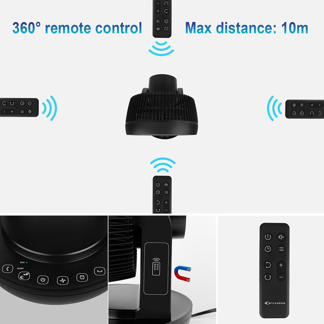 MYCARBON Stille Turbo Ventilator met 3D Luchtcirculatie & Afstandsbediening