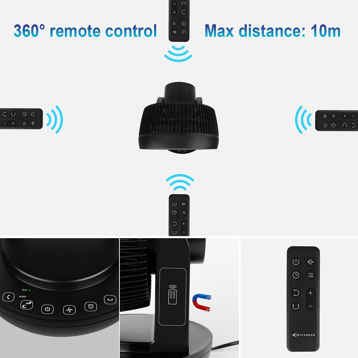 MYCARBON Stille Turbo Ventilator met 3D Luchtcirculatie & Afstandsbediening